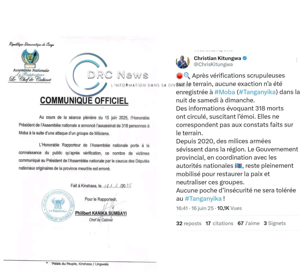 RDC – L’Assemblée nationale rectifie les propos de Vital Kamerhe sur une prétendue tuerie à&nbsp;Moba